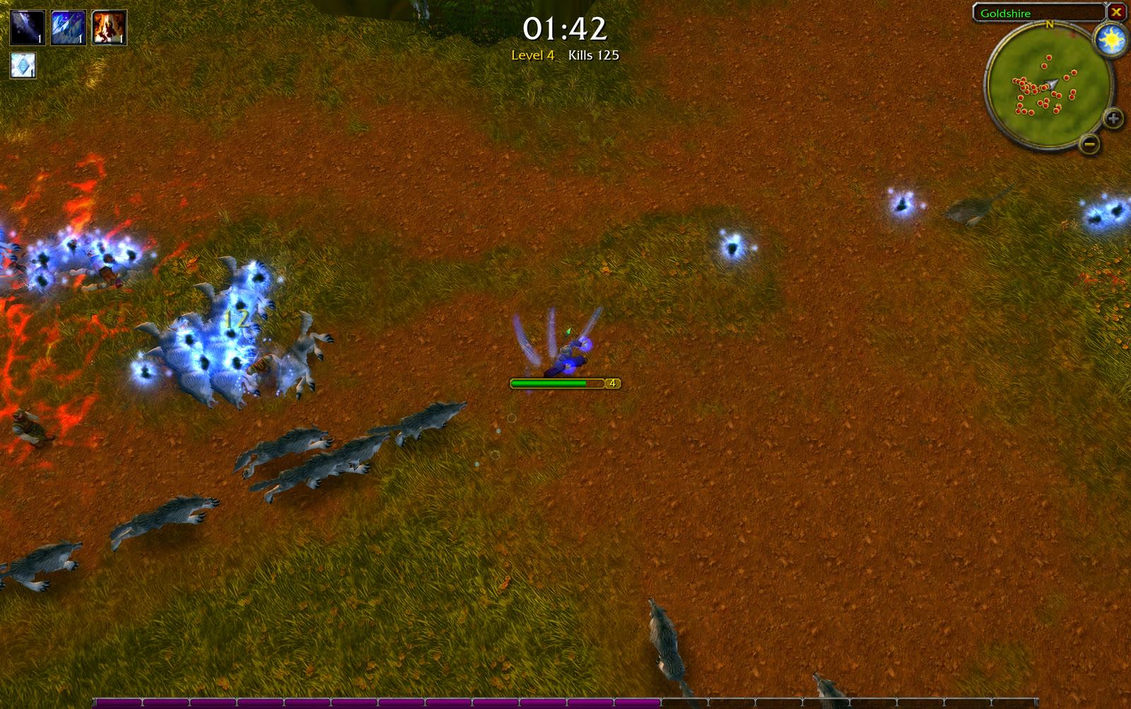 Community reconstruction: a Mage casts spells against wolves in Elwynn Forest